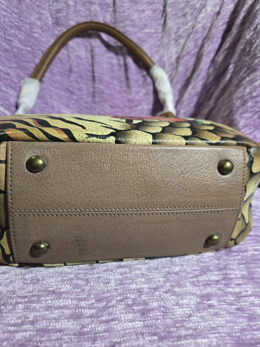ANUSCHKA Tan Butterfly-Print Leather Hobo Shoulder Bag. NWT